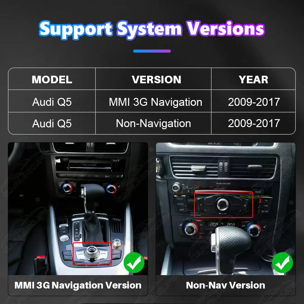 8.8 Inch Linux Touch Screen For Audi Q5 2009-2017 Wireless Carplay Android Auto Car Radio