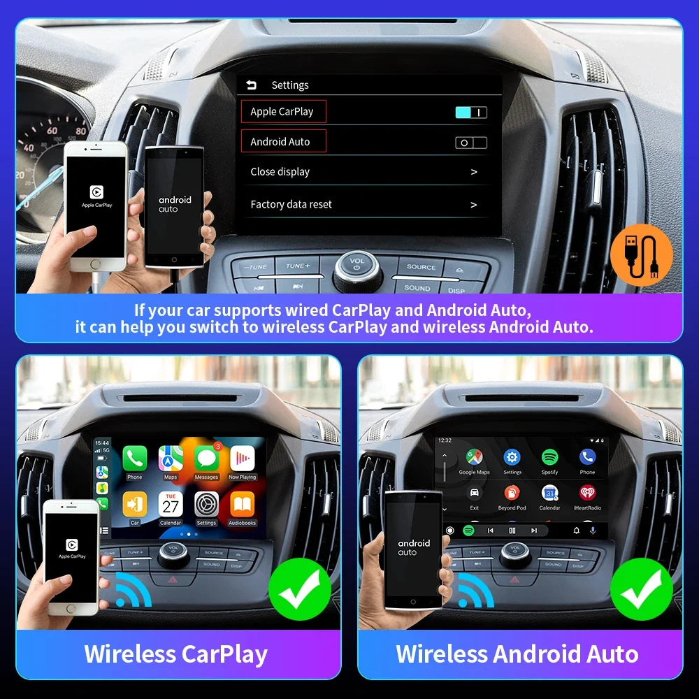 Carlinklife 5.0 2-in-1 Wireless CarPlay Android Auto Adapter for Cars with Factory Wired CarPlay & Wired Android Auto