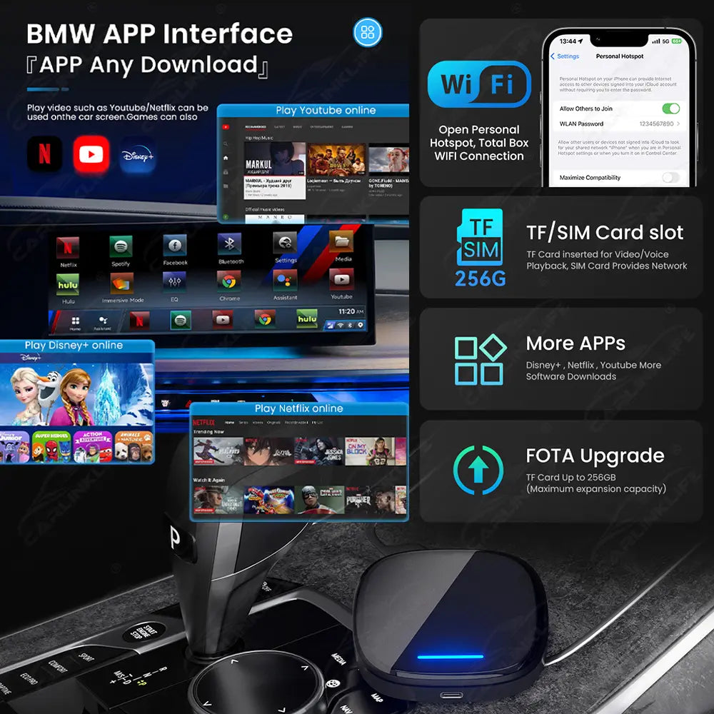 Carlinklife BMW AI Box Wireless CarPlay Adapter BMW Streaming Multimedia Magic Box