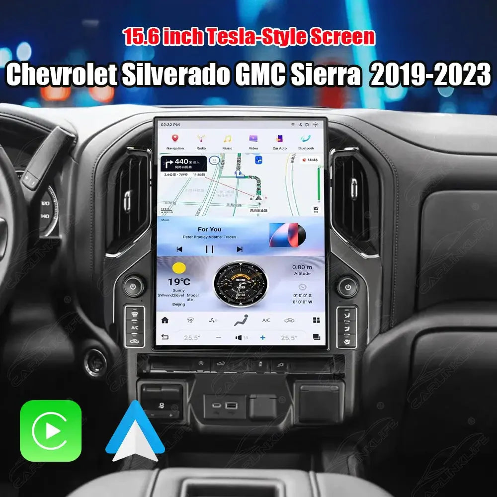 Chevrolet Silverado GMC Sierra 2019-2024 Android 13 IPS 2K Touch Screen GPS Navigation Video Player Support Carplay