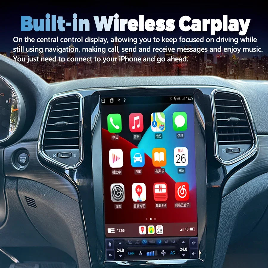 13.6 inch Jeep Grand Cherokee 2014-2022 Tesla-Style Multimedia Player GPS Navigation Wireless CarPlay Android Auto