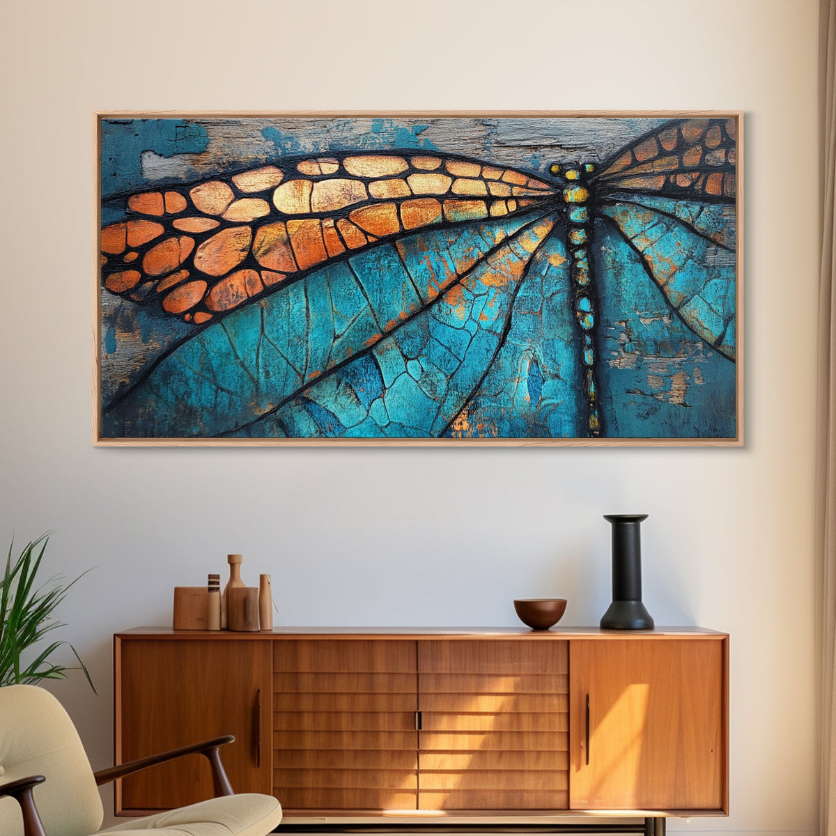 Dragonfly Wings, Mosaic Wall Art, Sacred Geometry Wall Art, Moody Art, Teal Wall Art, Abstract Art, Canvas Print, Cottagecore Wall Art