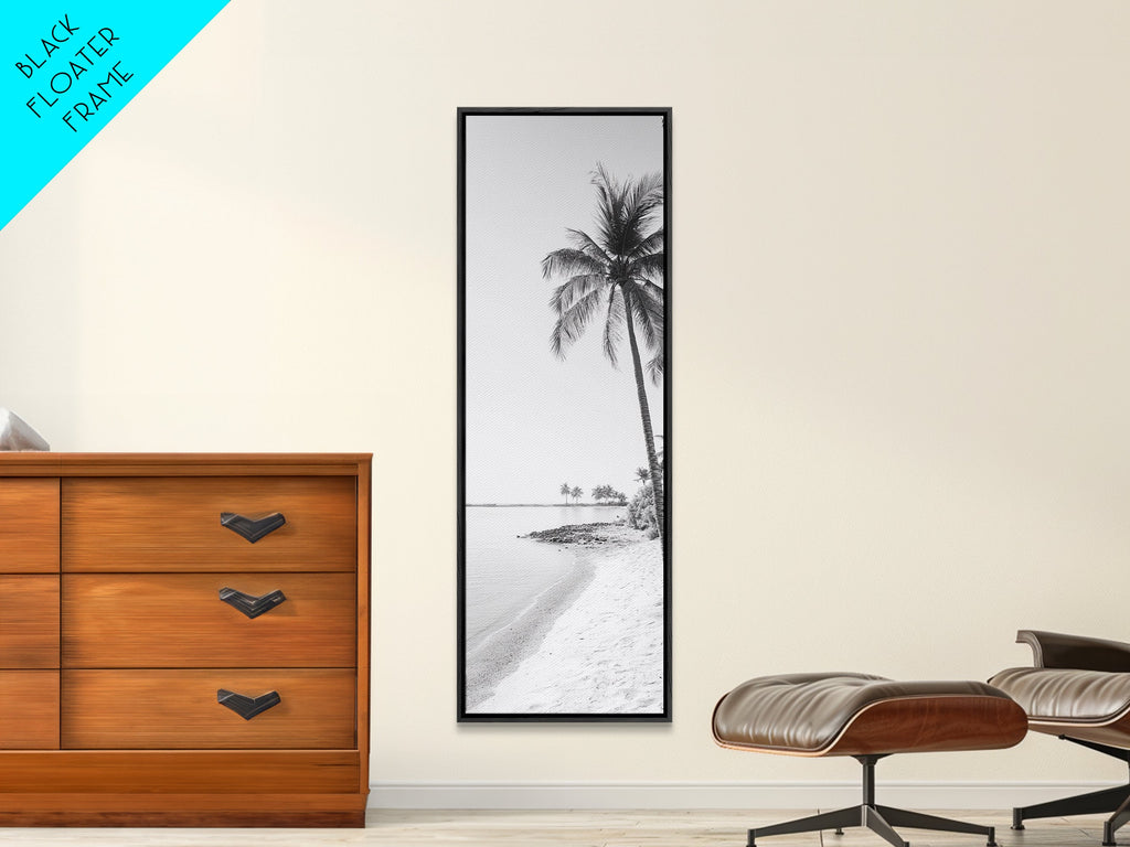 Coastal Palm Trees, Tropical Minimalist Print, Modern Beach Decor, Neutral Wall Art, Framed Canvas Print, Dining Room Summer Vibe