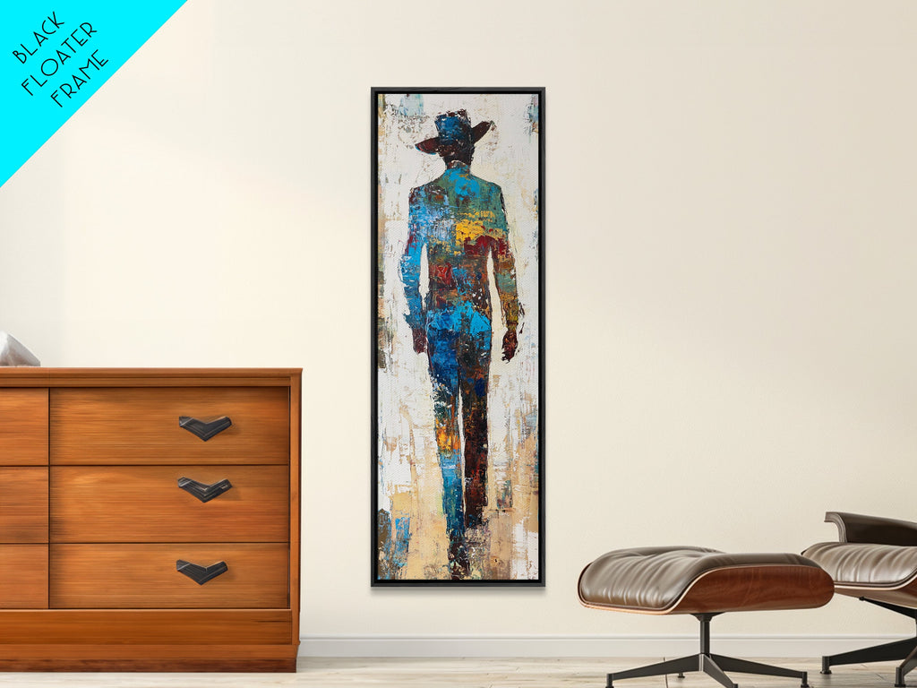 Abstract Cowboy Art Framed Canvas Print Western Rustic Wall Art, Southwest Wall Art, Tall Narrow Art, Farmhouse Art, Extra Wide Art