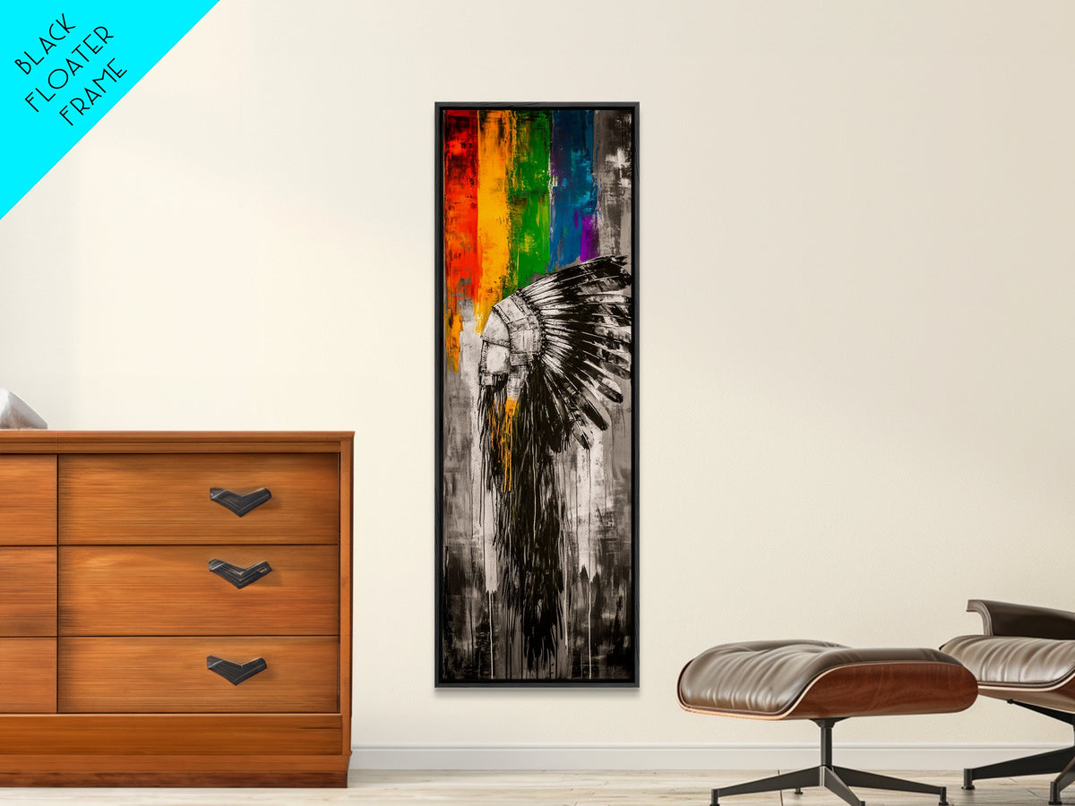 Black and White Headdress Canvas Print Moody Art African Art Dark Angels Wall Art Colorful Graffiti Wall Art Tall Narrow Art