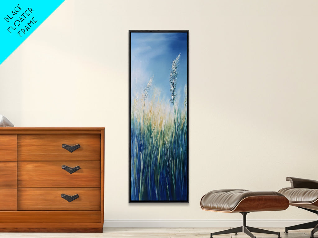 Bluegrass Field Wildflower Painting Framed Canvas Print Rustic Art Vertical Wall Art Farmhouse Art Botanical Prints