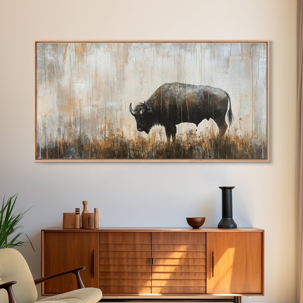 Bison Painting, Framed Canvas Print, Rustic Wall Art, Moody Art, Southwest Wall Art, Extra Wide Art, Farmhouse Art, Above Couch Art