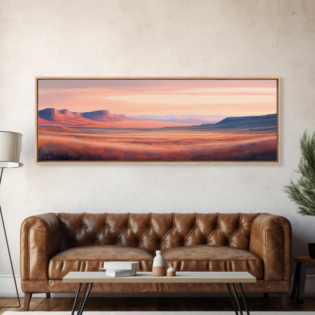 Mountain painting, landscape painting, southwest wall art, extra wide art, panoramic art, framed canvas print, Joshua tree art, moody art