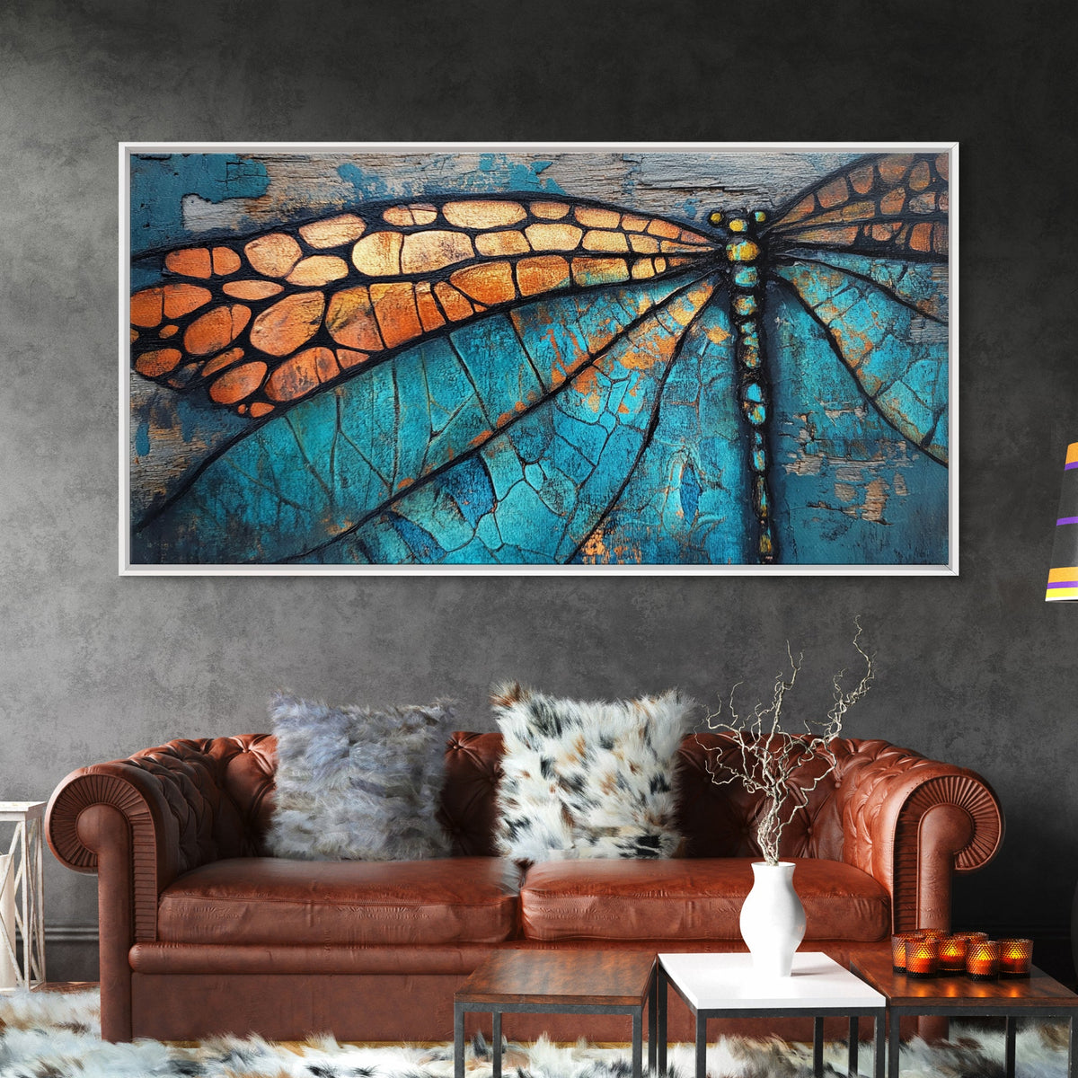 Dragonfly Wings, Mosaic Wall Art, Sacred Geometry Wall Art, Moody Art, Teal Wall Art, Abstract Art, Canvas Print, Cottagecore Wall Art