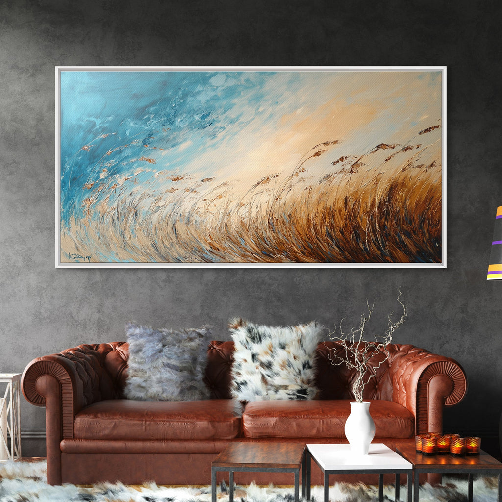 Coastal Wind, Beach Grass Painting, Coastal Cowgirl Wall Art, Nautical Decor, Wabi Sabi Art, Minimalist Art, Canvas Print, Extra Wide Art
