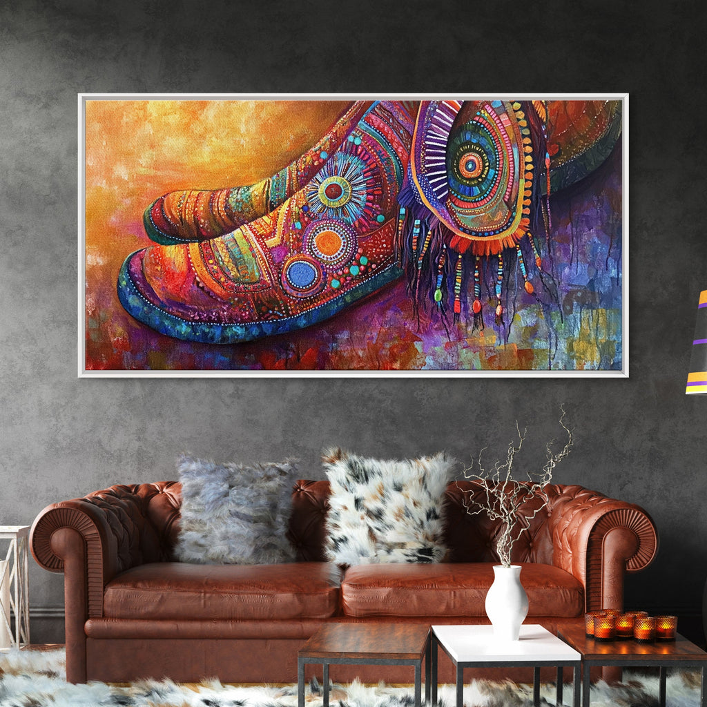 Bohemian Shoes, Moroccan Wall Art, Boho Art, Chinoiserie Wall Art, Extra Wide Art, Framed Canvas Print, Whimsical Art, Rustic Decor