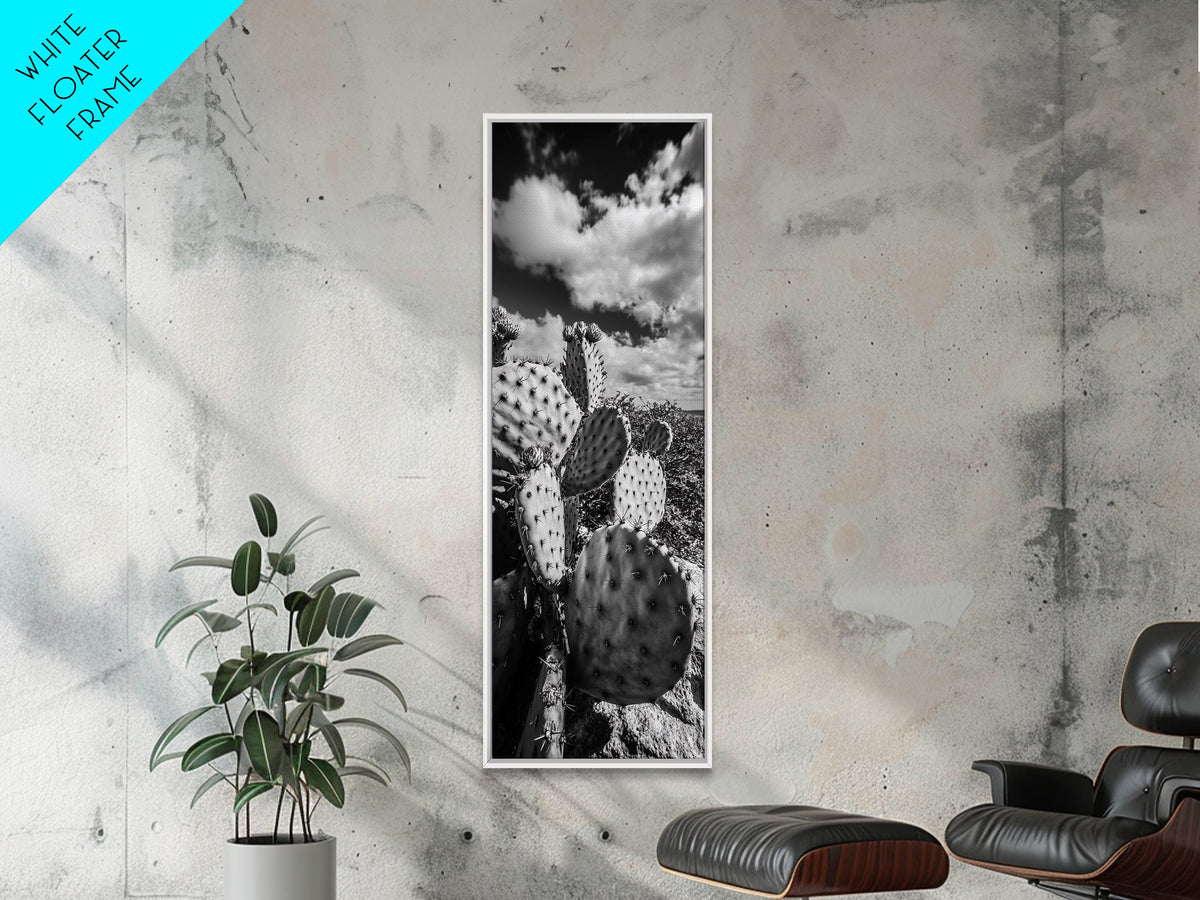 Desert Cactus Closeup, Prickly Pear Focus, Bold Nature Decor, Framed Canvas Print, Southwestern Kitchen Decor, Living Room Art