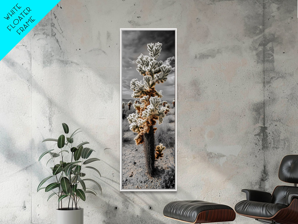Cholla Cactus Desert, Southwestern Nature Scene, Spiky Plant Decor, Framed Canvas Print, Minimalist Boho Art, Sunroom or Entryway Style