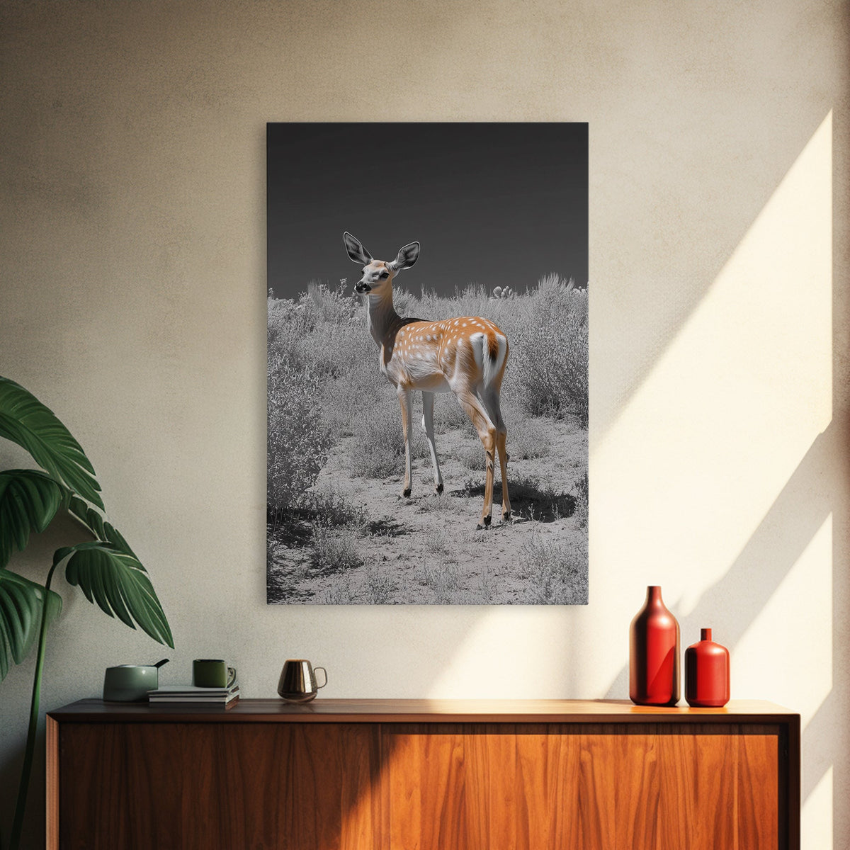 Baby Deer, Spotted Fawn, Desert Wildlife, Framed Canvas Print, Nursery Wall Art, Wildlife Nature Decor, Gentle Forest Animal Art