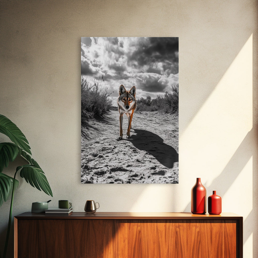 Desert Wolf, Wildlife Painting, Moody Art, Southwest Wall Art, Rustic Decor, Nature Scene, Canvas Print, Farmhouse Art