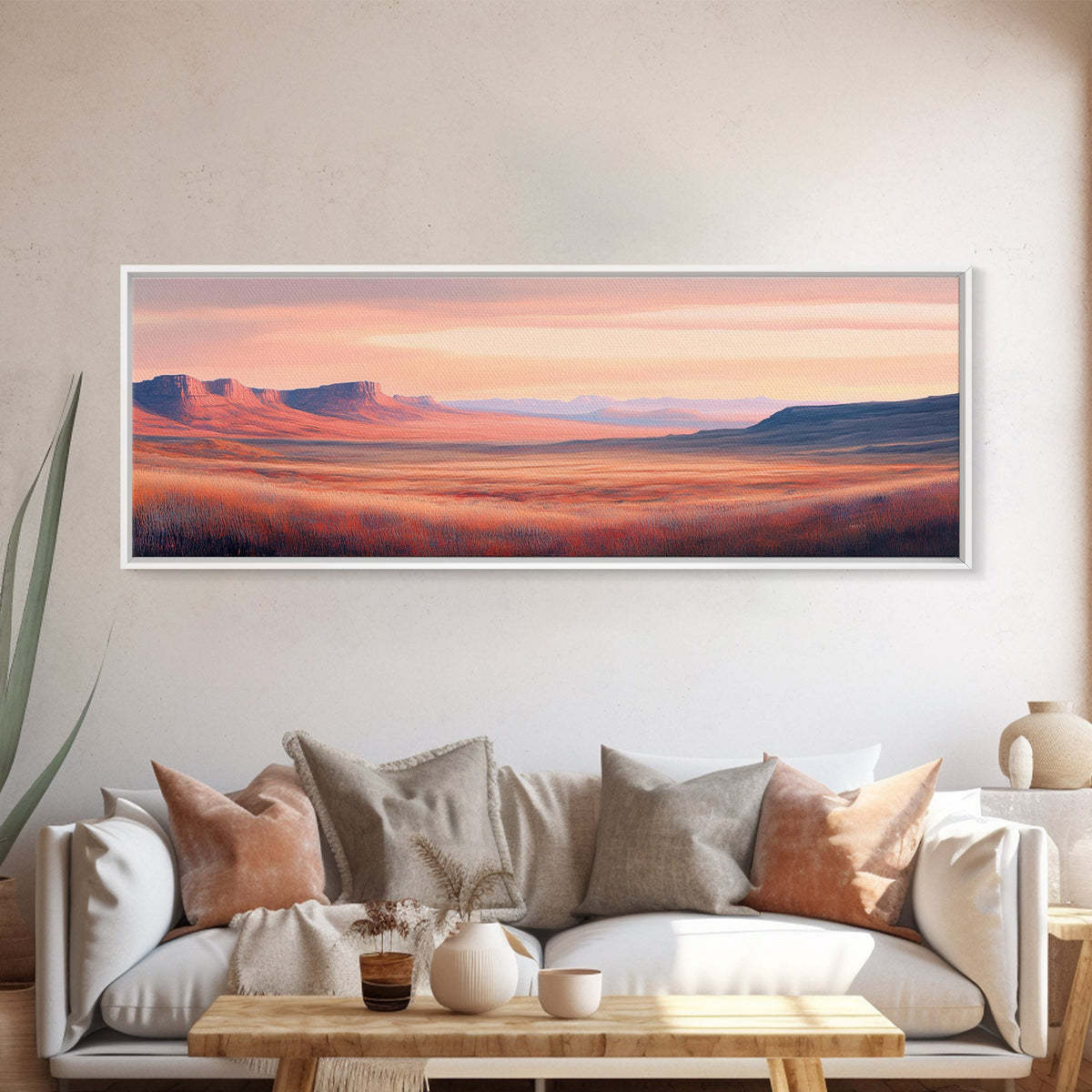 Mountain painting, landscape painting, southwest wall art, extra wide art, panoramic art, framed canvas print, Joshua tree art, moody art
