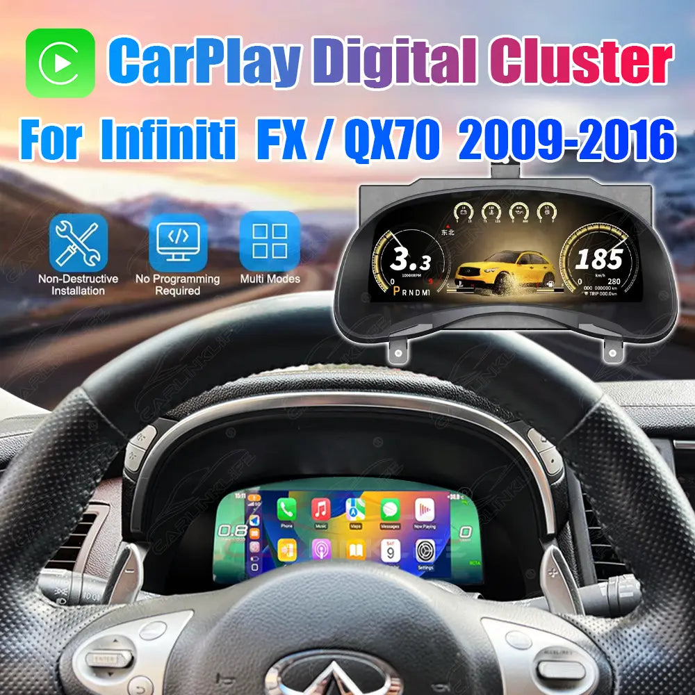 12.3" CarPlay LCD Digital Cluster For Infiniti FX35/ FX37/ FX50/ QX70 2009-2016 Linux Dashboard Gauge Cluster