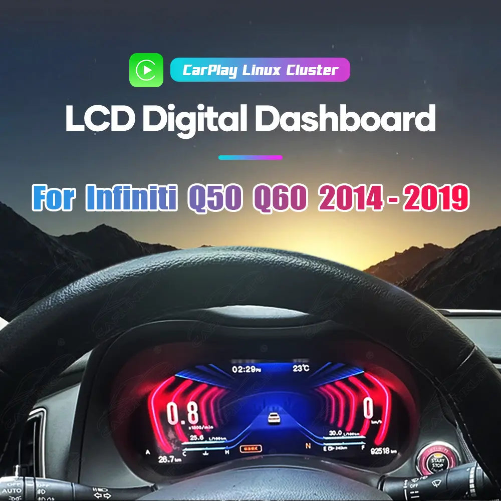 12.3” CarPlay LCD Digital Cluster For Infiniti Q50 Q60 2014-2019 Linux Dashboard Gauge Cluster