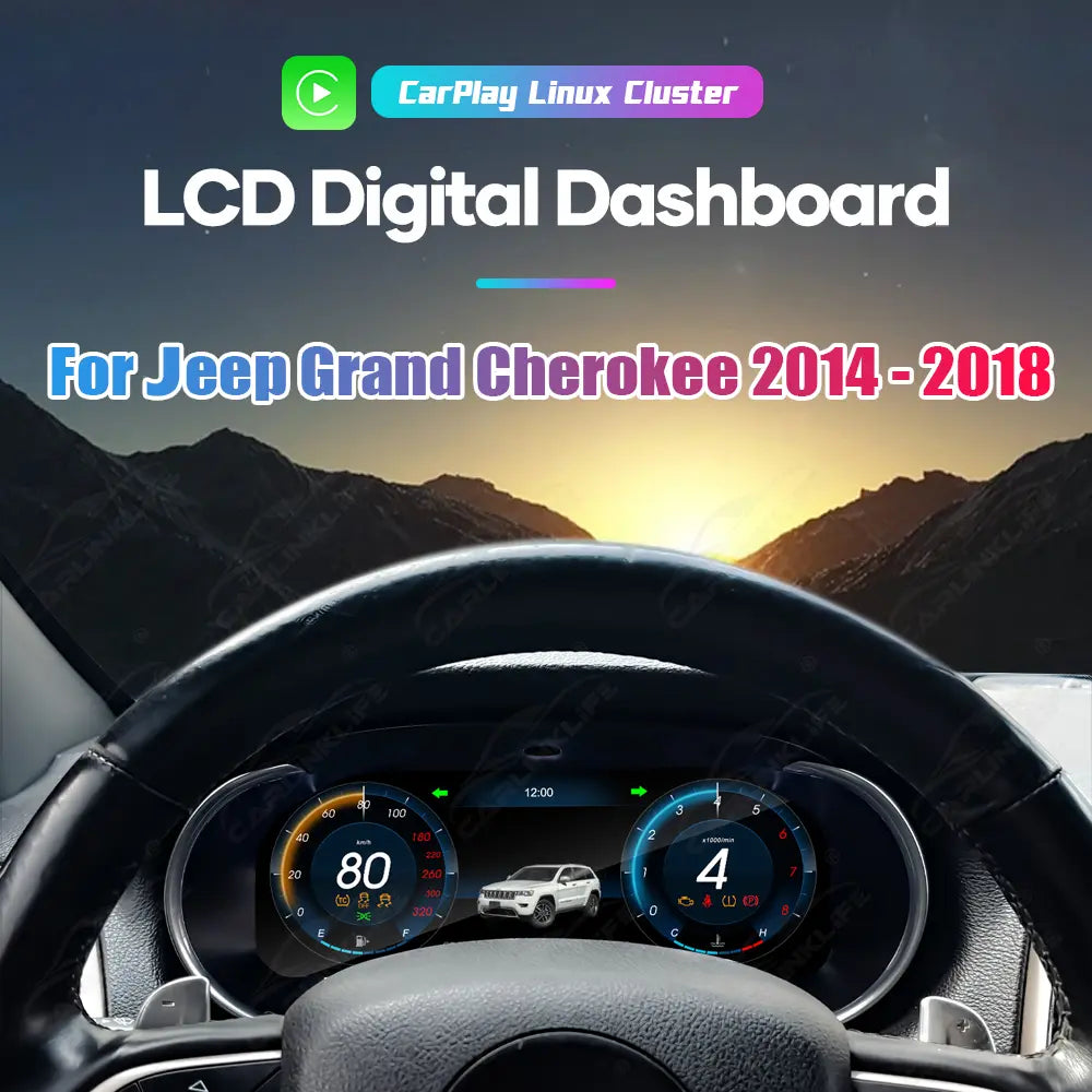 12.3" CarPlay LCD Digital Cluster For Jeep Grand Cherokee 2014-2018 Linux Dashboard Gauge Cluster