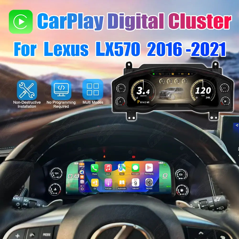 12.3" CarPlay LCD Digital Cluster For Lexus LX570 2016-2021 Linux Dashboard Gauge Cluster