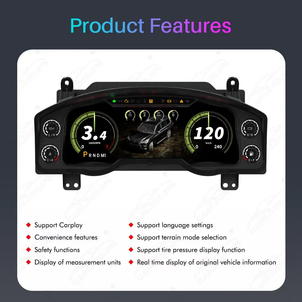 12.3" CarPlay LCD Digital Cluster For Lexus LX570 2016-2021 Linux Dashboard Gauge Cluster