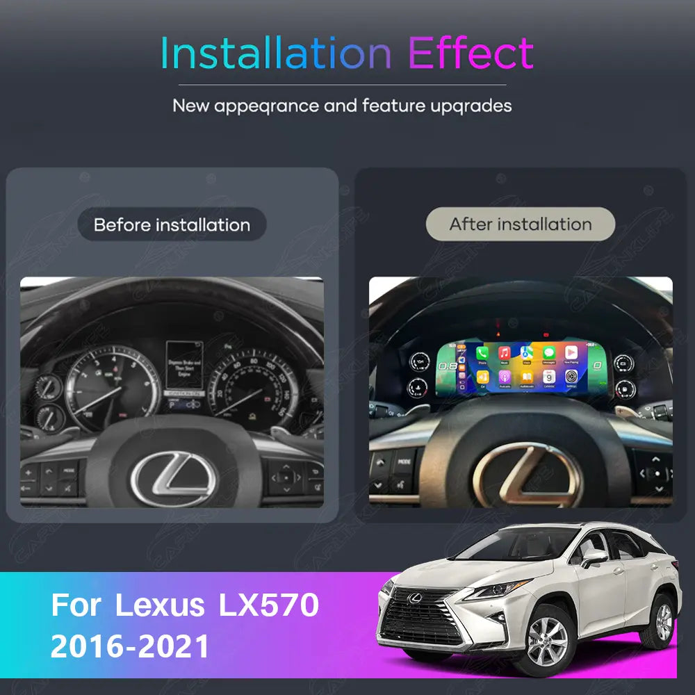 12.3" CarPlay LCD Digital Cluster For Lexus LX570 2016-2021 Linux Dashboard Gauge Cluster