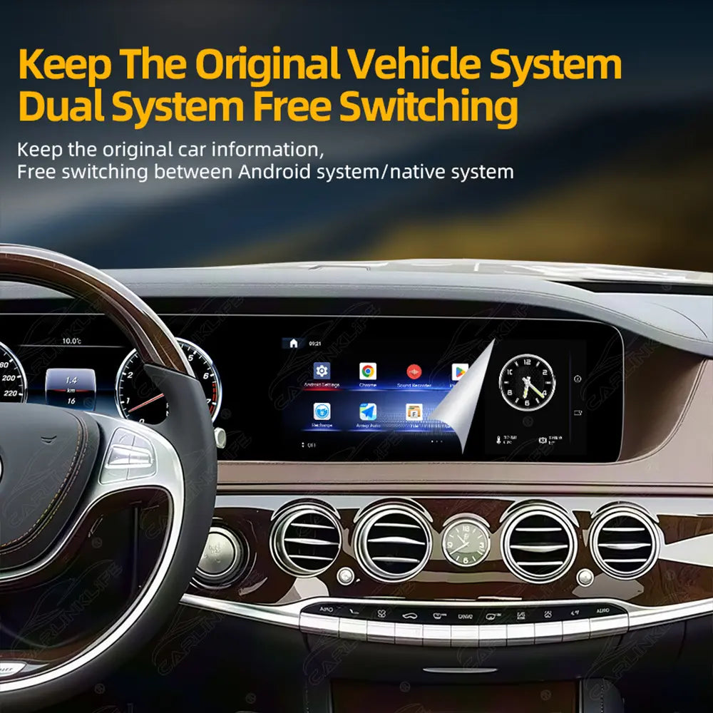 Mercedes-Benz S-Class W222/C217 (2013–2020) 12.3" Dual Screen Android Upgrade | Wireless CarPlay & Android Auto | OEM LCD Cluster Retained