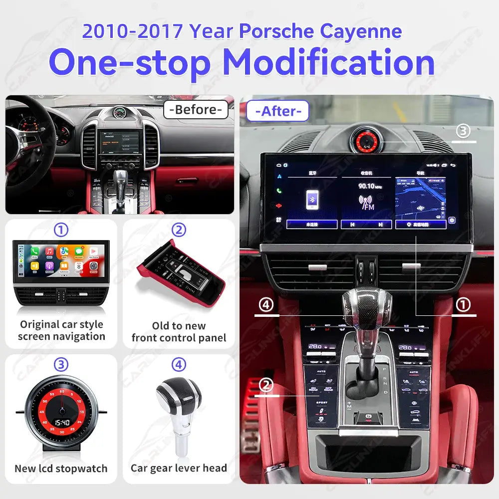 12.3" Android Car Radio For Porsche Cayenne / Panamera 2010-2017 Car Stereo GPS Navigation WiFi Carplay/ Stop Watch/ AC Panel