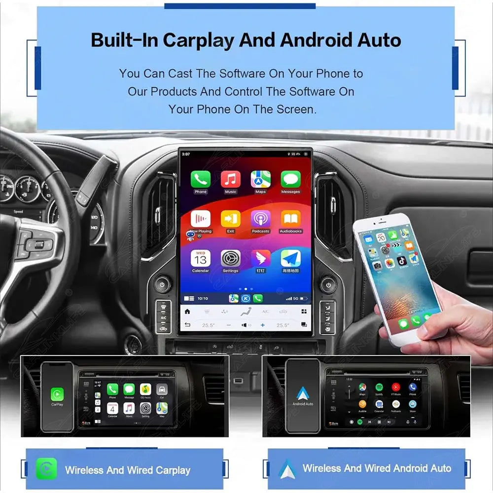 Chevrolet Silverado GMC Sierra 2019-2024 Android 13 IPS 2K Touch Screen GPS Navigation Video Player Support Carplay