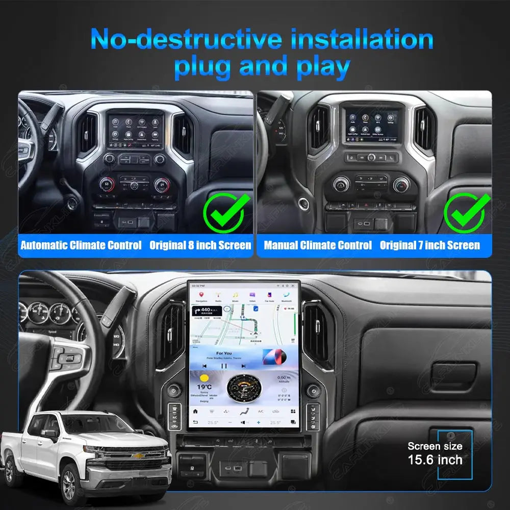 Chevrolet Silverado GMC Sierra 2019-2024 Android 13 IPS 2K Touch Screen GPS Navigation Video Player Support Carplay
