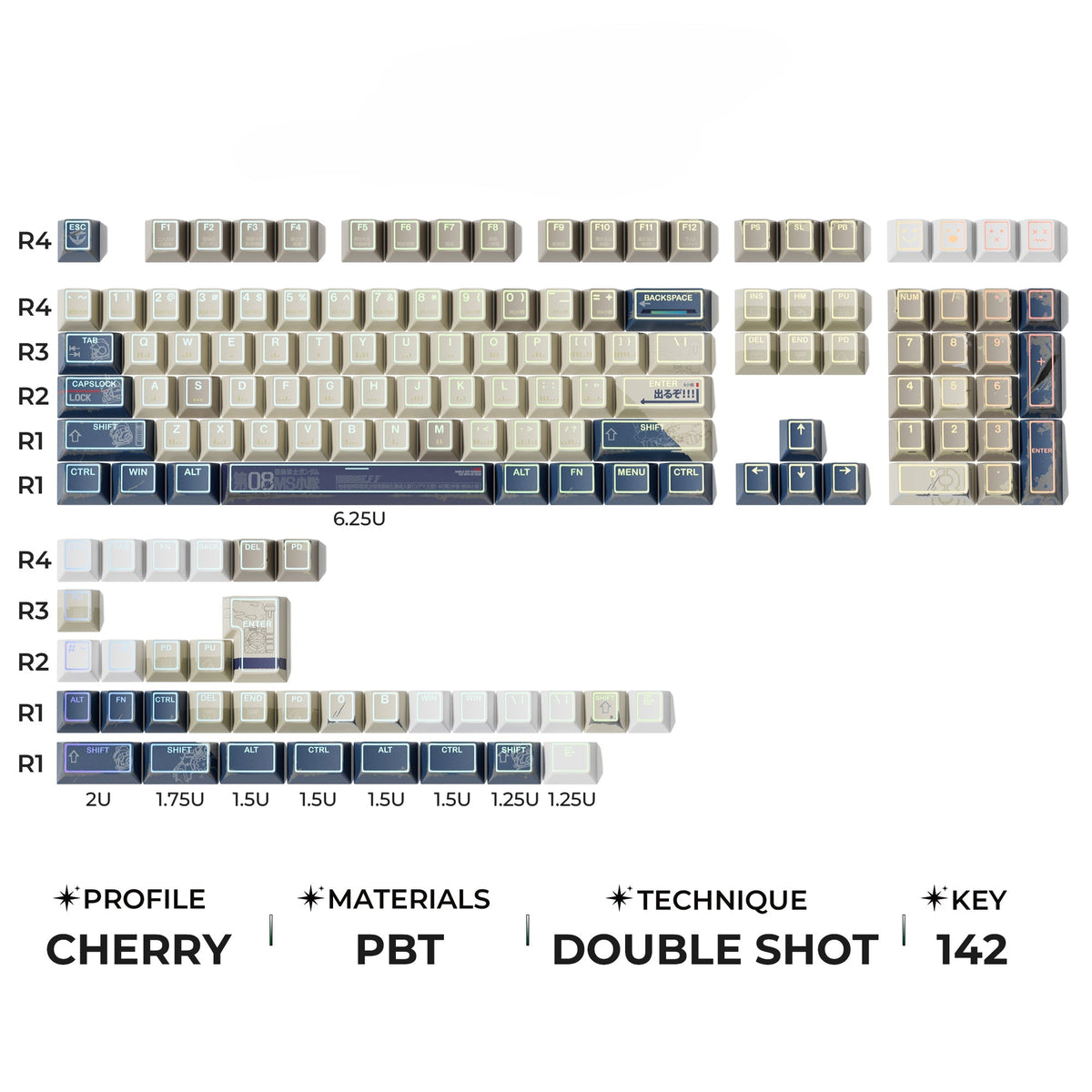 XVX PRISM Shine-Through Double-Shot Cherry Profile 142-Key PBT Keycap Set