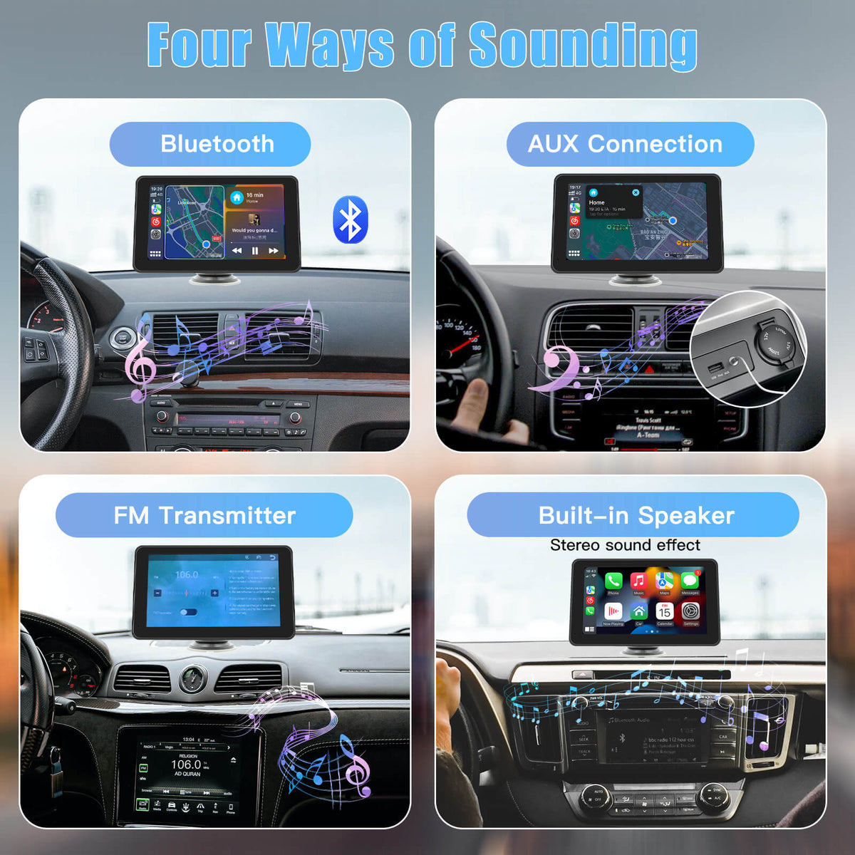 Carlinklife 7 Inch Wireless CarPlay Android Auto Touch Screen Car Radio Portable CarPlay Screen Multimedia Player