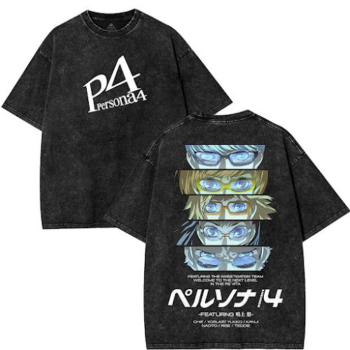 Persona 4 Graphic Black Tees Washed Tee [TPR]