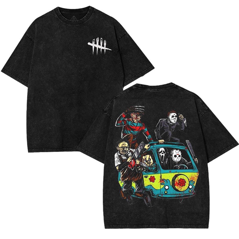 Halloween Scary Cartoon Character Print Dead By Daylight – Washed Tee Cotton Menswear Top | SEP 7