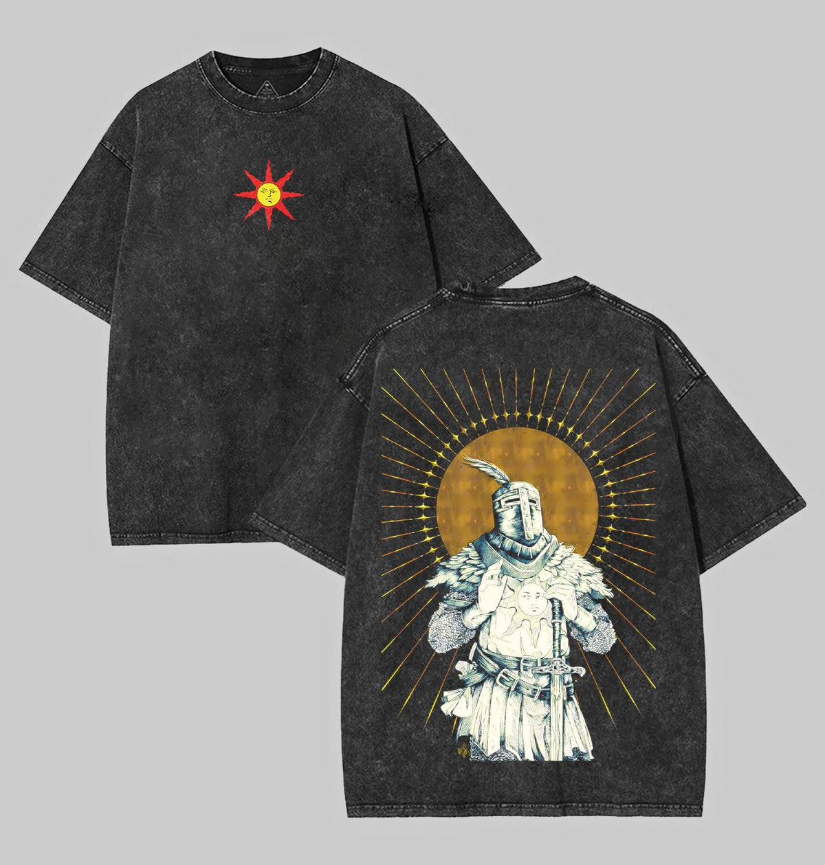 "PRAISE THE SUN" DARK SOULS Men's Washed Short Sleeved Tee
