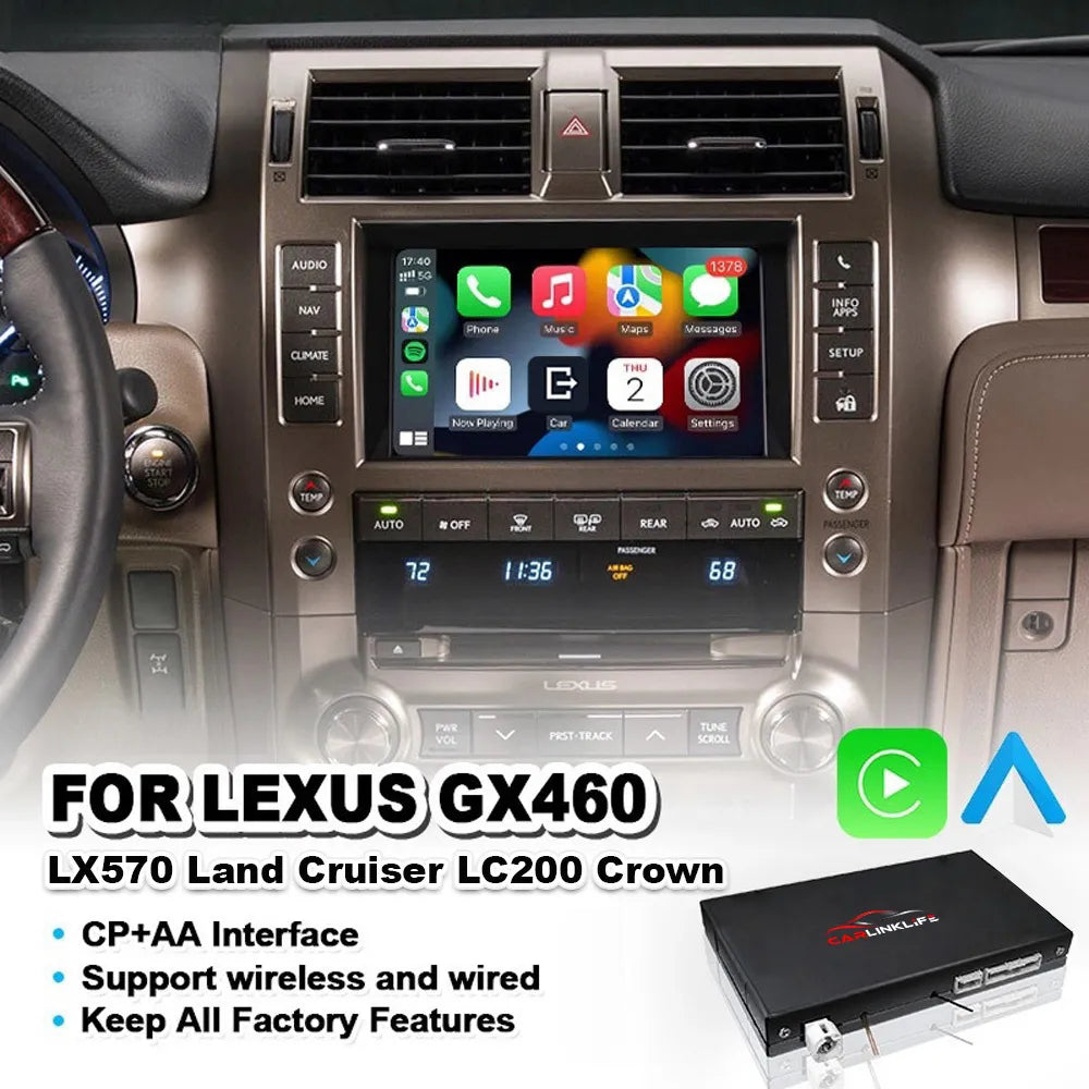 Wireless CarPlay Module for 2013-2021 Lexus GX460 LX570  Land Cruiser LC200 Crown with Android Auto